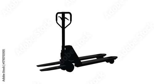 Silhouette of a black pallet jack on a white background
