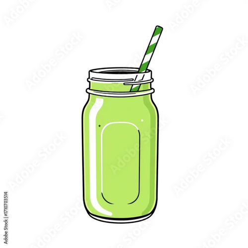 Green goddess smoothie in mason jar with striped straw