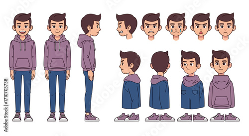 Character Vector Illustration Cartoon Boy with Different Expressions in Casual Style