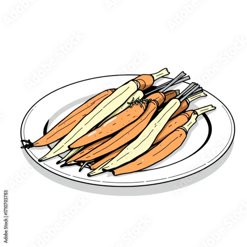 Roasted rainbow carrots with thyme on serving platter