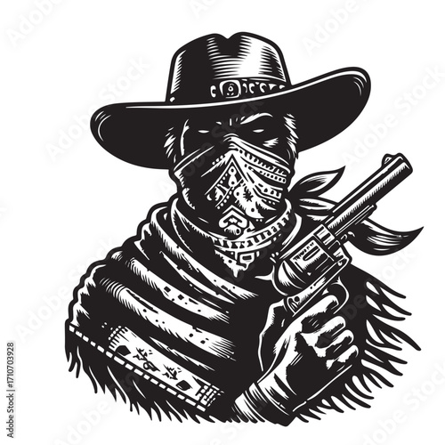 Gangster with gun illustration, vintage mafia man in hat, retro crime vector artwork