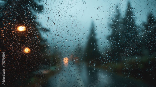 Rainy day view through car window