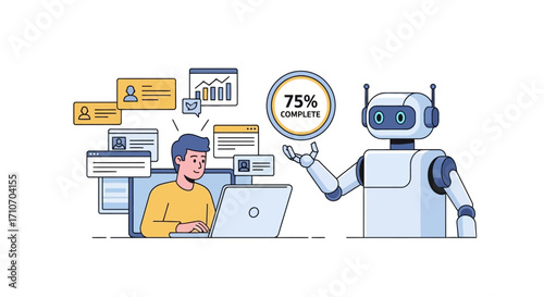 Person Working on Laptop Vector Illustration Modern Office Scene