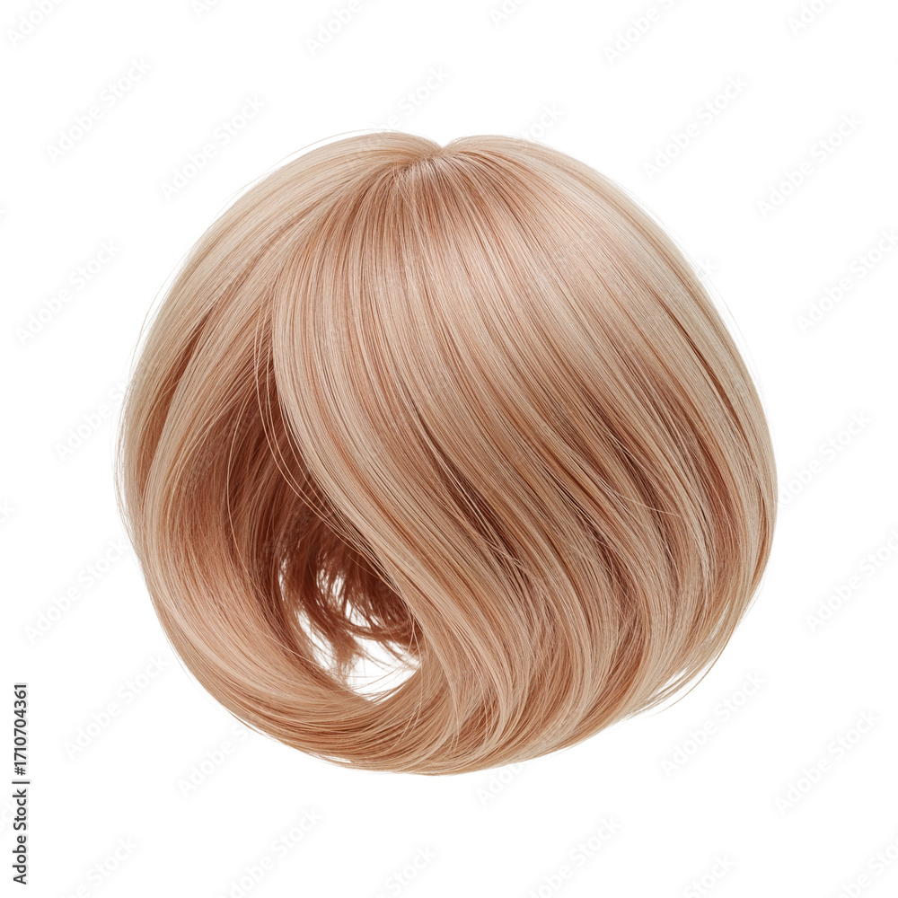 Naklejka premium Blonde hairpiece on black backdrop demonstrating hair extensions and accessories