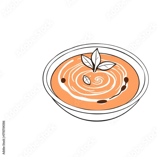 Roasted red pepper soup with basil oil drizzle