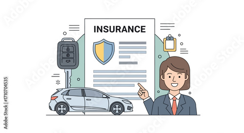 Car Insurance Concept Illustration with Agent and Policy