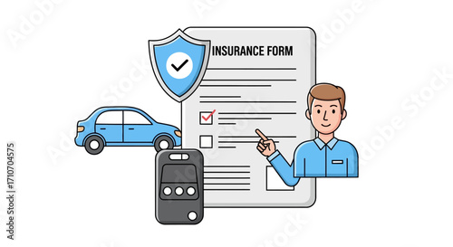 Car Insurance Policy Illustration with Keys and Driver