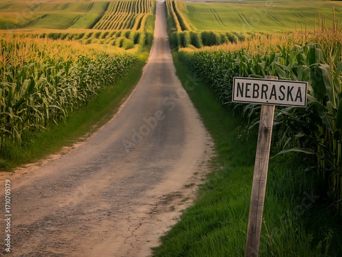 Wallpaper Mural Long Gravel Road Through Corn Fields with Nebraska Sign and Rolling Hills path dirt road Torontodigital.ca