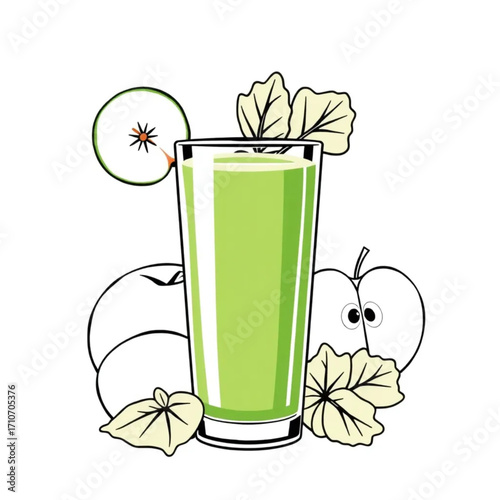 Fresh green juice with kale and apple in glass