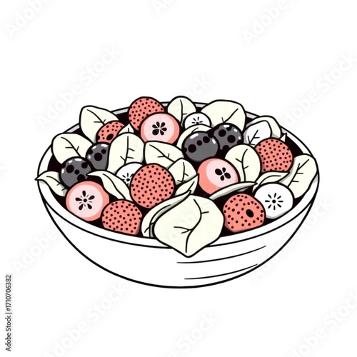 Fresh berry and spinach salad in wooden bowl