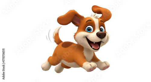 Happy cartoon puppy running dog pet 3 d render transparent background