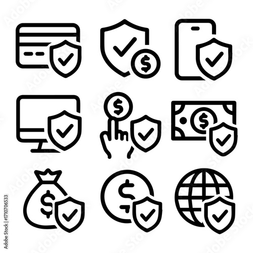 Financial security icons, showing various protected financial assets.