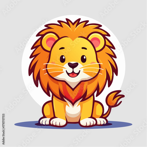 Charming little lion cub with a majestic fluffy mane sitting down, an adorable and friendly safari animal character illustration