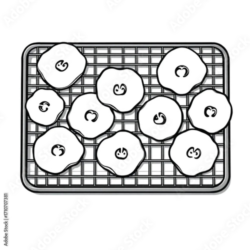 Baked apple chips arranged on cooling rack