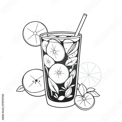 Cold herbal iced tea with fruit slices