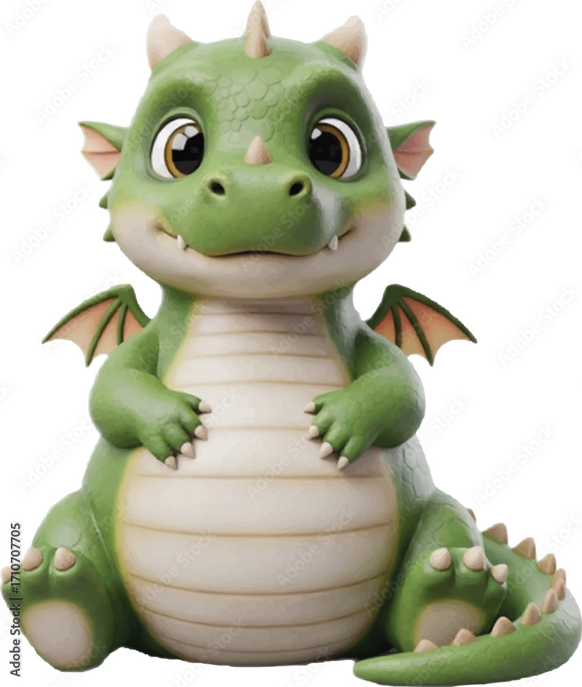 Fototapeta premium Cartoon 3D Baby Dragon Sitting