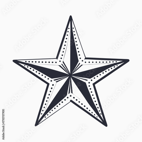 Monochrome star shape features inner lines and small dots adding a vintage flair