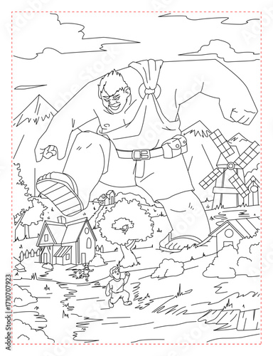 Towering Giant with an Axe Coloring Page: A Mythical Fantasy Character