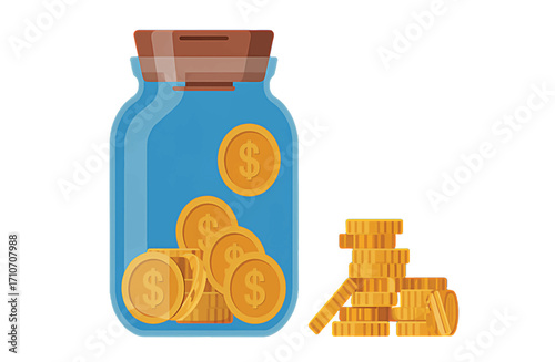 Money Jar and Stack of Coins Savings and Financial Growth