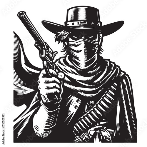 Gangster with gun illustration, vintage mafia man in hat, retro crime vector artwork