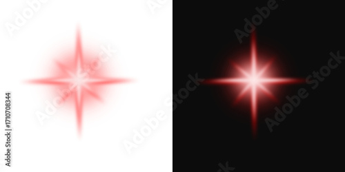 Bild auf Leinwand Glowing Red Star Lens Flare Effect for Overlay on Transparent Background