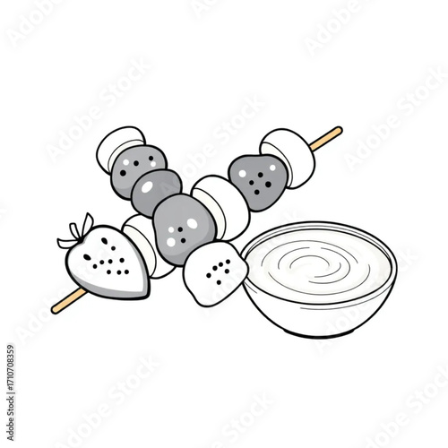 Fresh fruit kebabs with yogurt dip