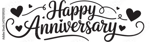 Happy Anniversary text with two roses on white calligraphy
