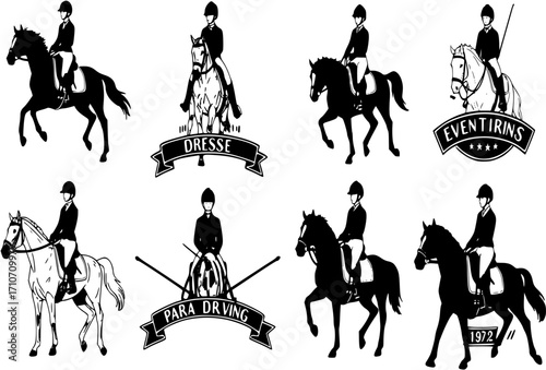 Set of equestrian logo - eventing, driving, para dressage
