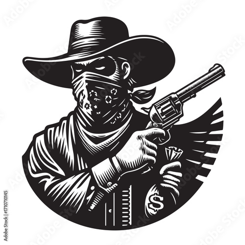 Gangster with gun illustration, vintage mafia man in hat, retro crime vector artwork