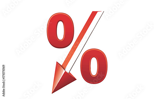 Decreasing Percentage Symbol Red Arrow Down Graphic