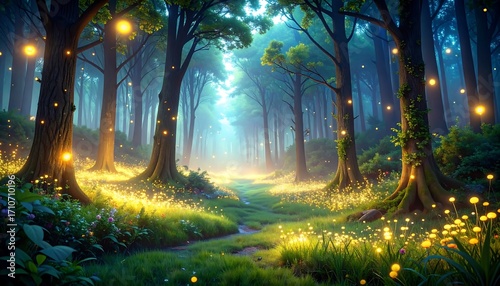 Fototapeta Naklejka Na Ścianę i Meble -  Enchanting luminous forest path