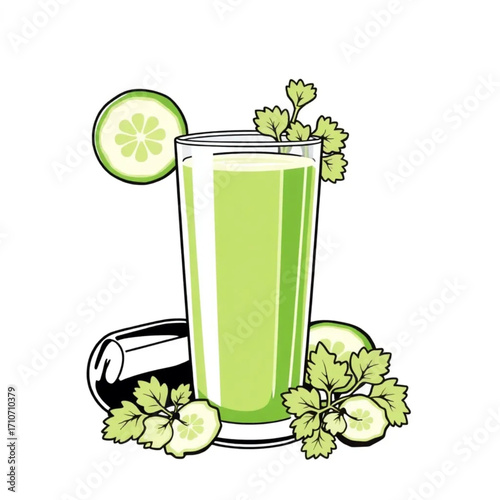 Fresh green juice with parsley and cucumber