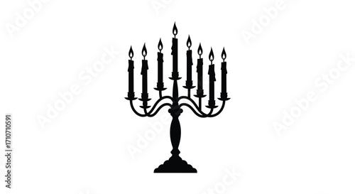 Elegant black silhouette of a nine branched candelabra on a white background