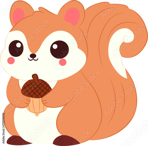 Cute squirrel holding acorn illustration