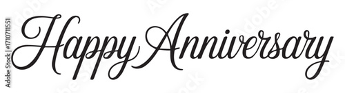 Happy Anniversary script with roses and swirls on white