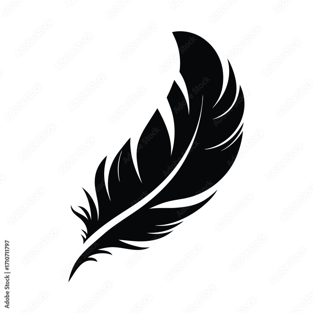 Obraz premium Single black feather shows detailed structure against a white background revealing lightness and design