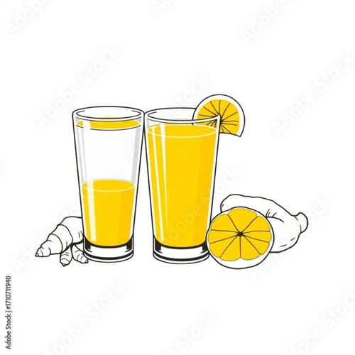 Fresh turmeric and ginger shot glasses