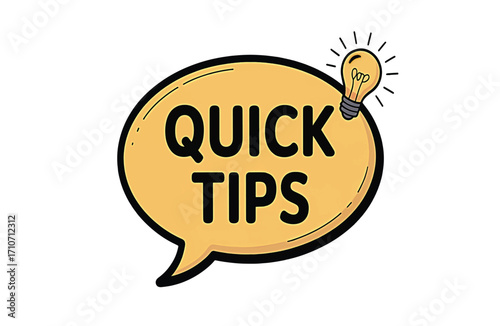 Quick Tips & Ideas Lightbulb Icon, Speech Bubble, Guidance and Assistance