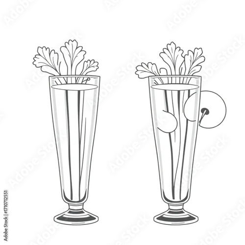 Fresh celery and apple juice in tall glasses