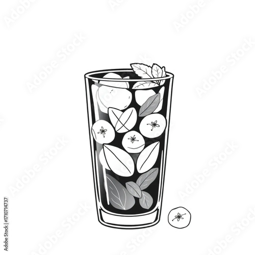 Cold herbal tea blend with ice and mint
