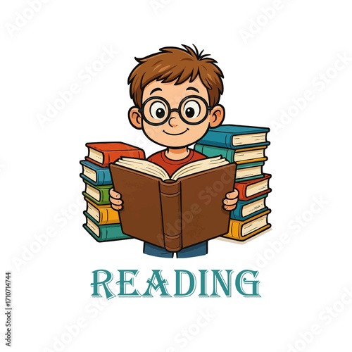 Kids Reading Books – Cute Cartoon Illustrations