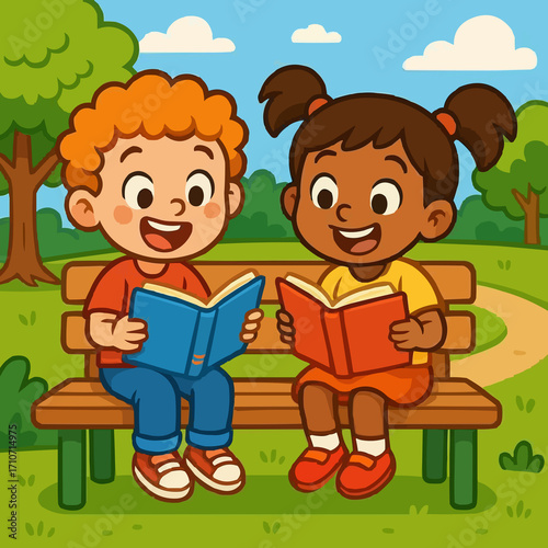 Kids Reading Books – Cute Cartoon Illustrations