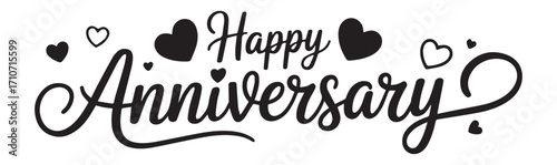 Happy Anniversary lettering with hearts and flourishes