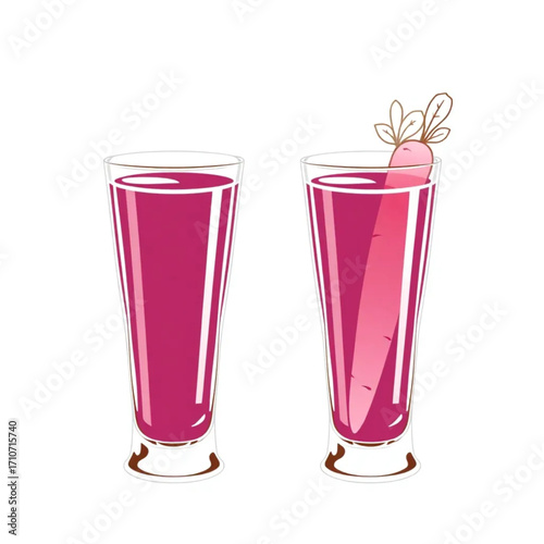 Fresh beet and carrot juice in shot glasses