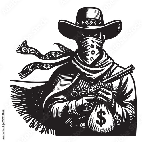 Gangster with gun illustration, vintage mafia man in hat, retro crime vector artwork