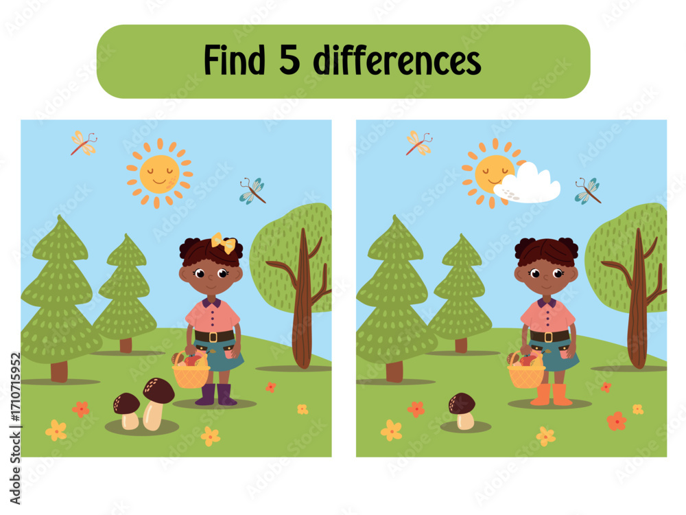 Fototapeta premium Find Five Differences Game Illustration