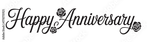 Happy Anniversary script with heart accents and lines