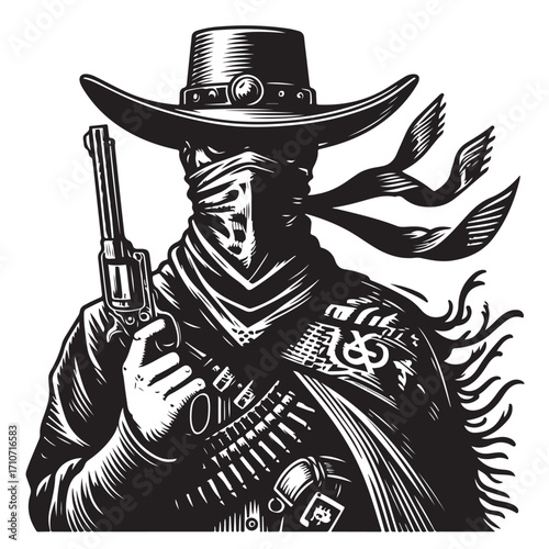 Gangster with gun illustration, vintage mafia man in hat, retro crime vector artwork