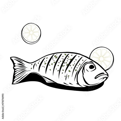Grilled fish with lemon and herb seasoning