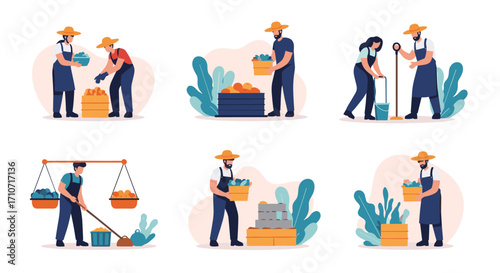 Farmers harvesting and preparing produce for market and sale